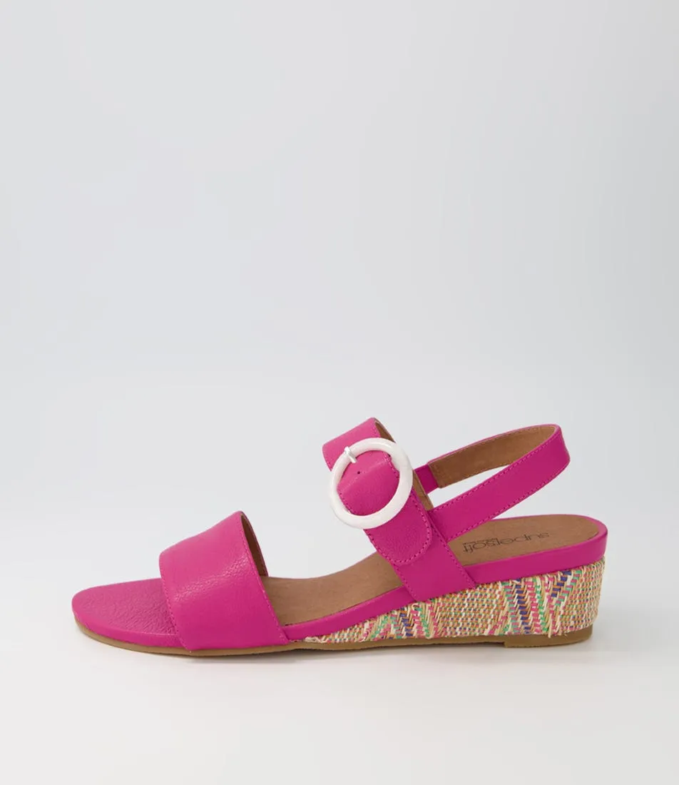 SUPERSOFT Grow Fuchsia Leather Syn Raffia Sandals