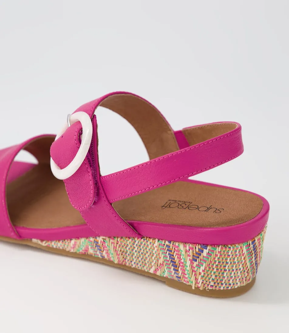 SUPERSOFT Grow Fuchsia Leather Syn Raffia Sandals