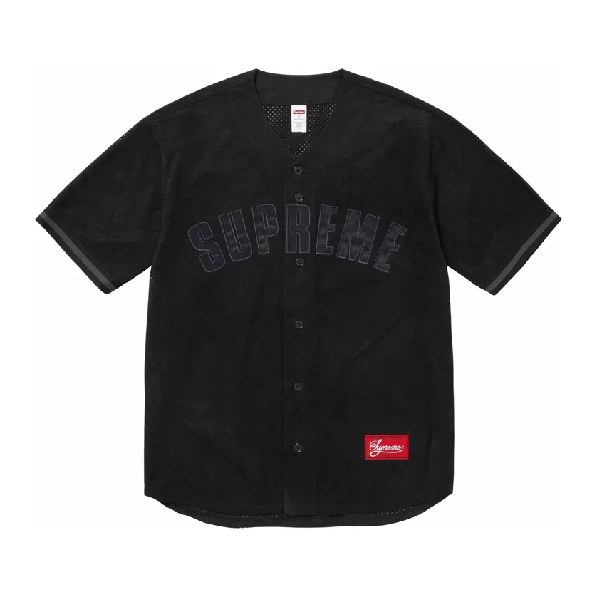 SUPREME ULTRASUEDE MESH BASEBALL JERSEY BLACK