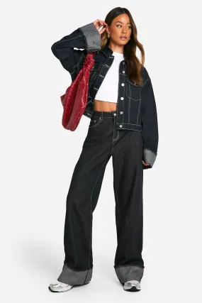 Tall Indigo Deep Turn Up Cuff Wide Leg Jeans