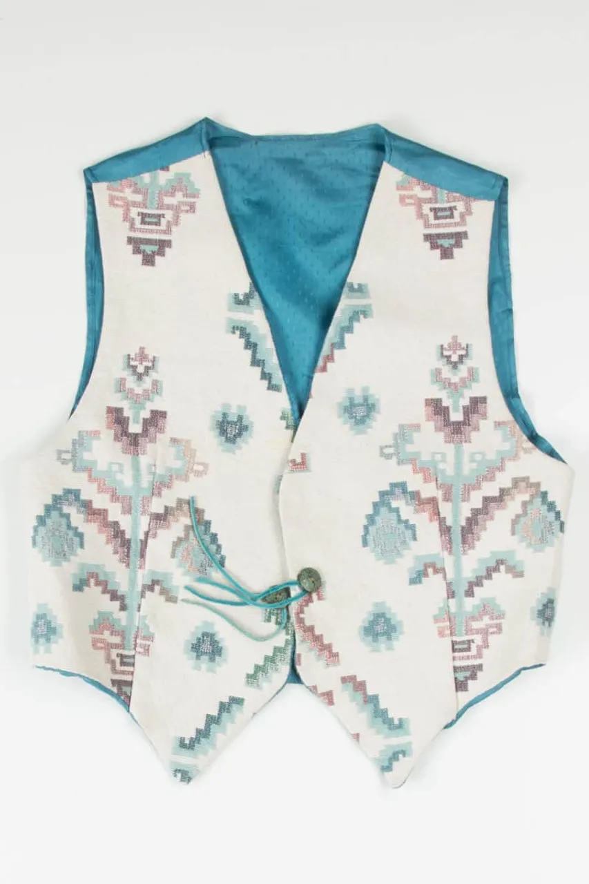 Teal & Cream Woven Front Vest