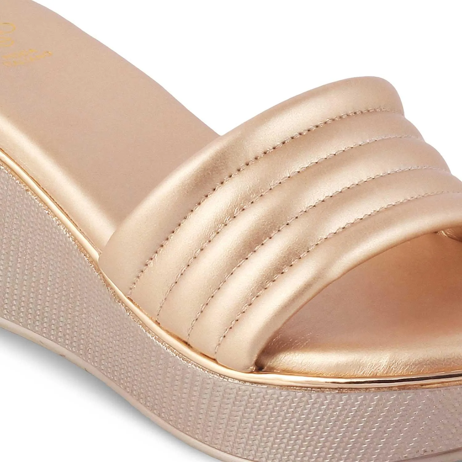 The Skledge Champagne Women's Dress Wedge Sandals Tresmode