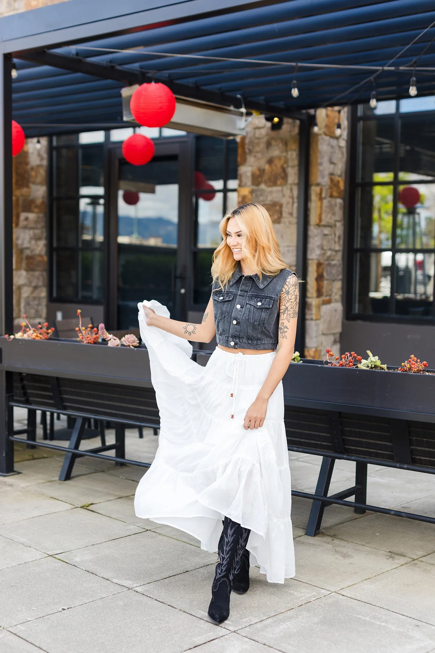 The Trucker Cropped Denim Vest