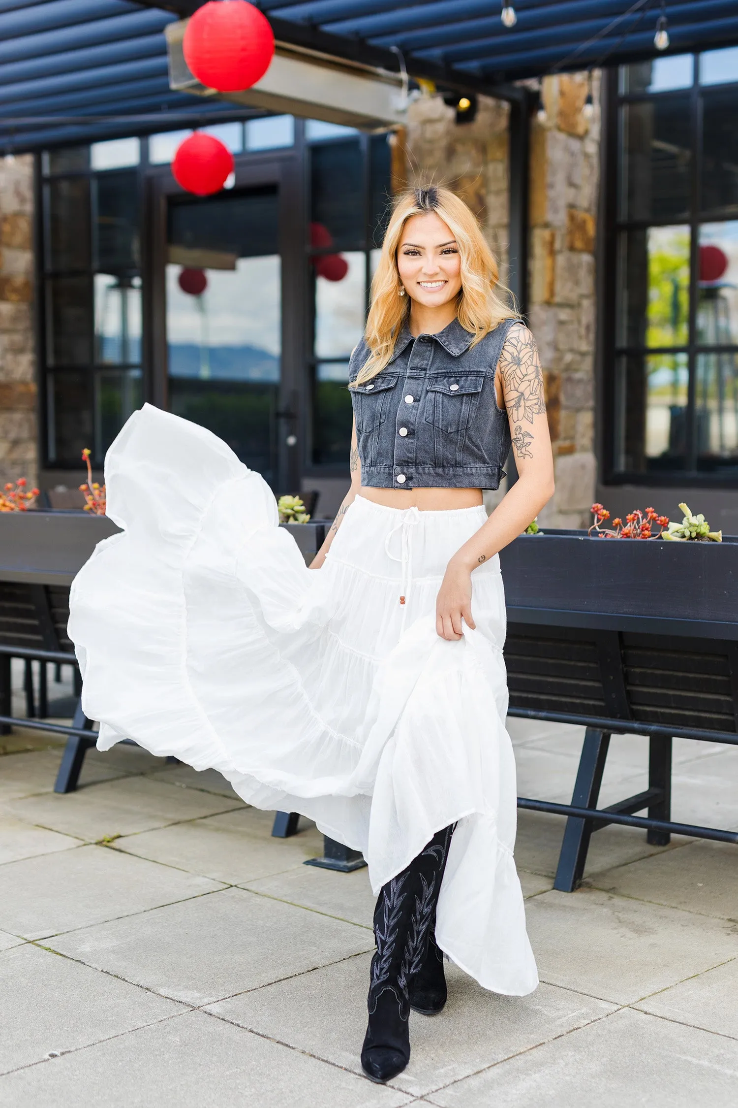 The Trucker Cropped Denim Vest