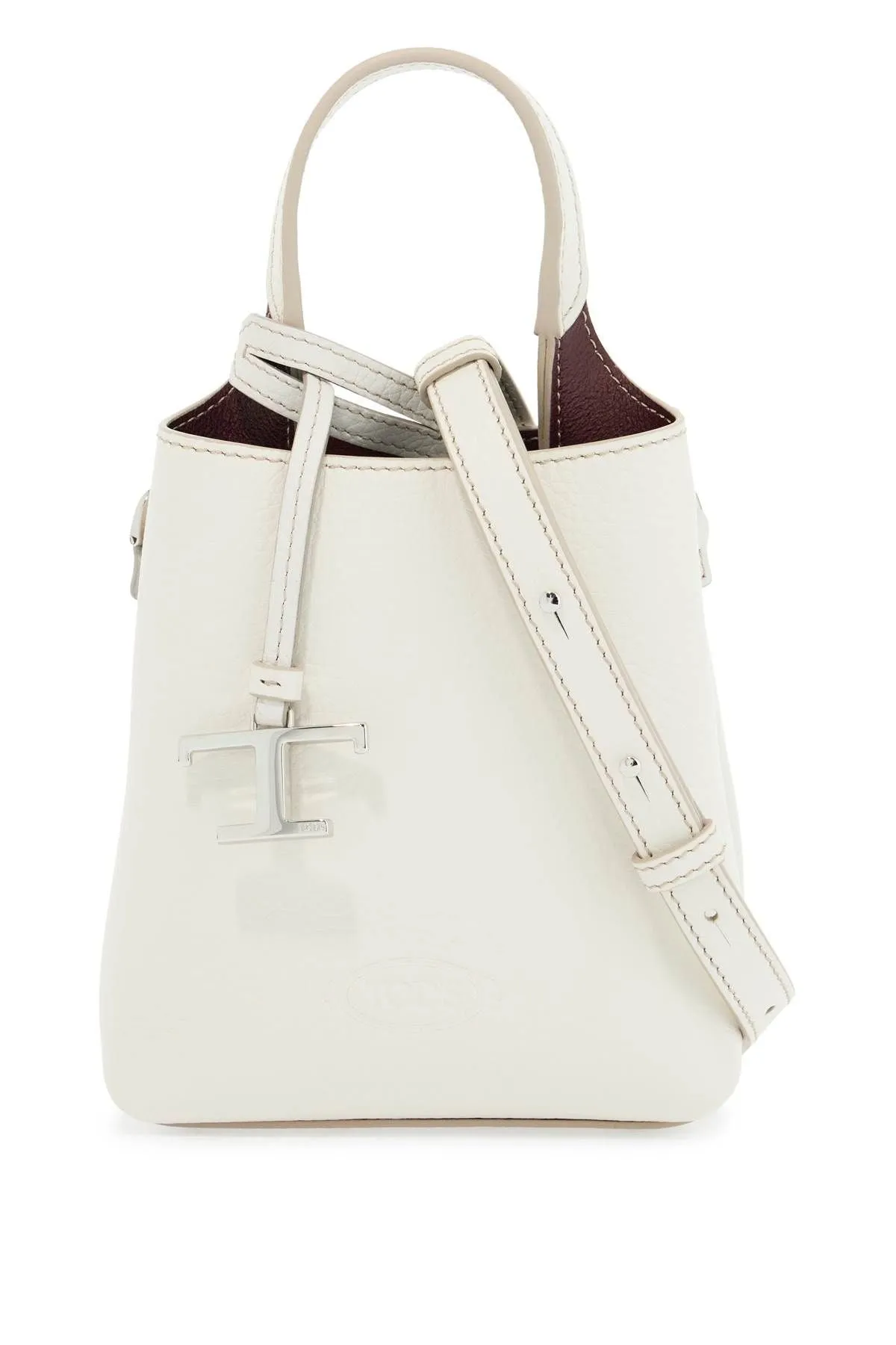 Tod's White Calf Leather Crossbody Bag With Burgundy Details