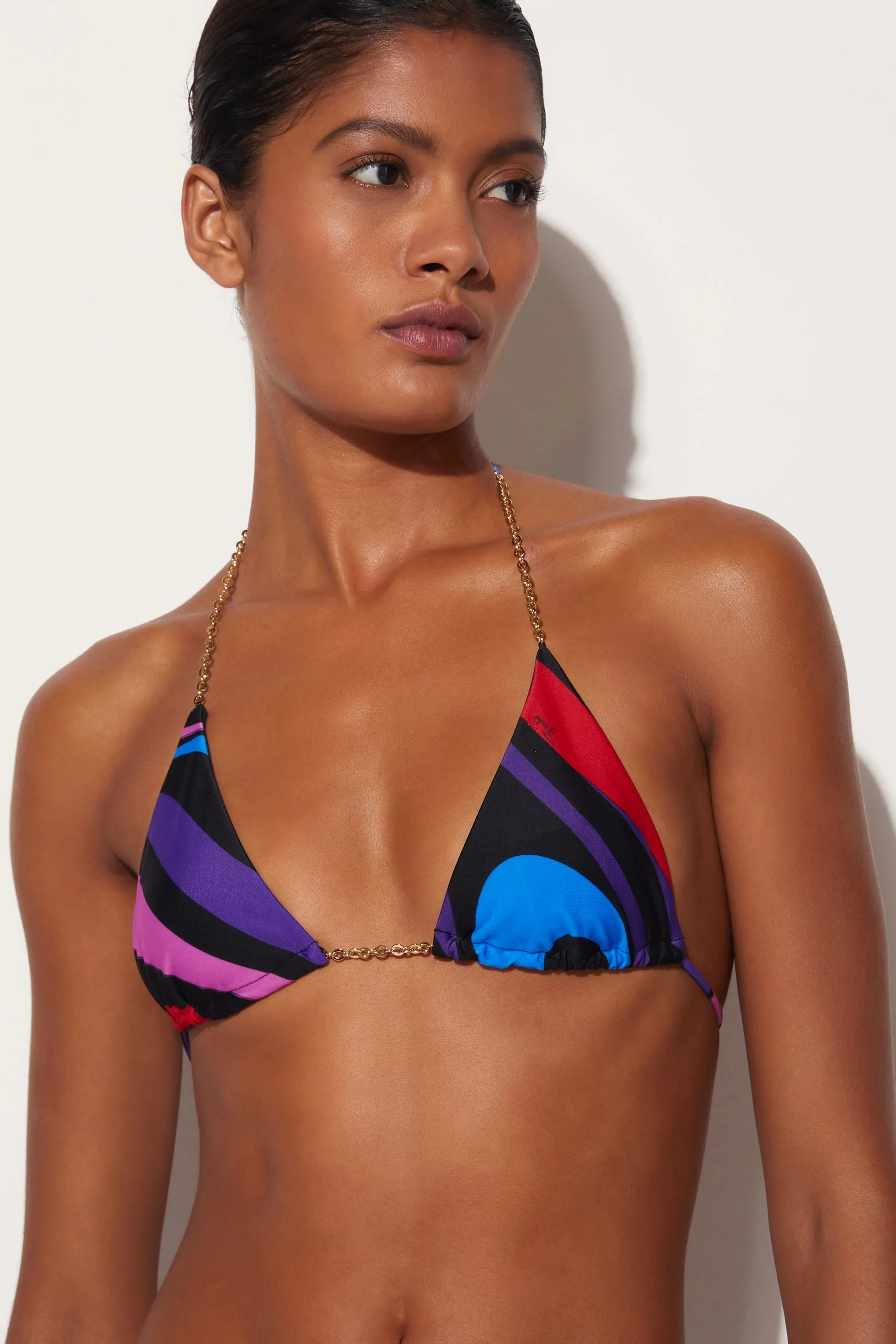 Top bikini con stampa Marmo