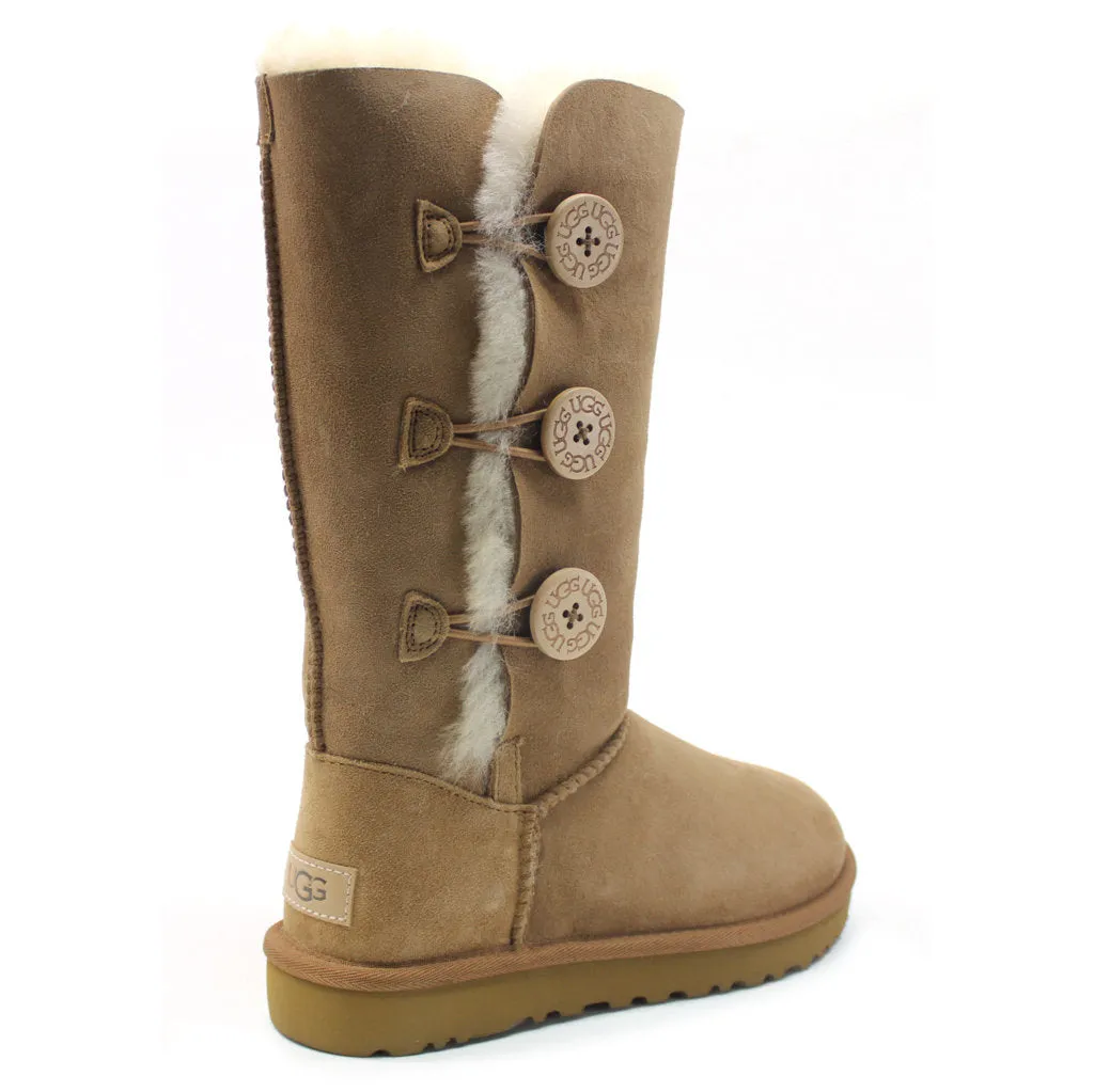 Ugg Australia Bailey Button Triplet II Chestnut Women Suede Sheepskin Tall Boots - UK 5