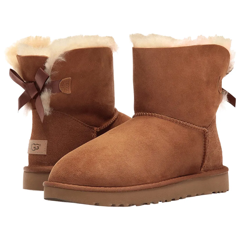 Ugg Australia Womens Boots Mini Bailey Bow II Casual Pull-On Ankle Suede - UK 4