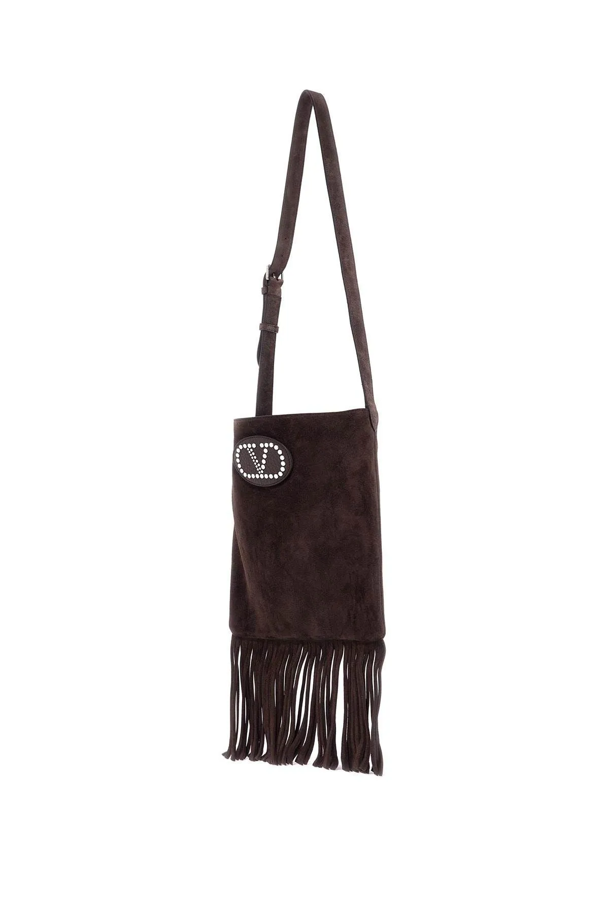 Valentino Garavani Medium Dark Brown Suede Fringe Crossbody Bag