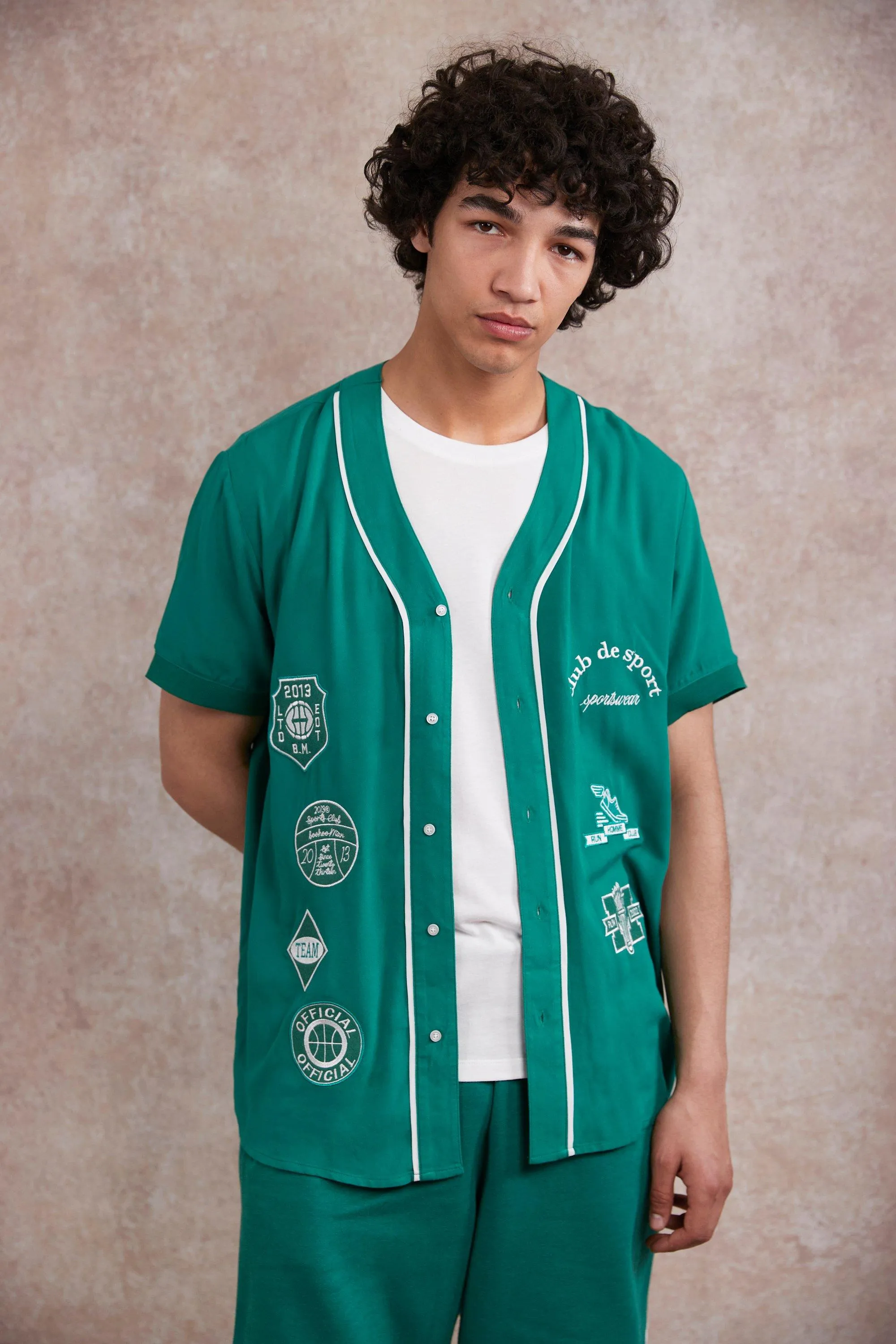 Viscose Baseball Embroidered Shirt | boohooMAN UK