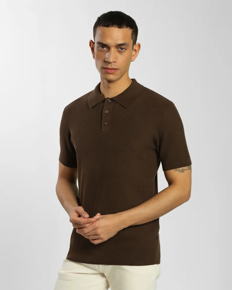 Waffle Textured Knitted Polo Shirt