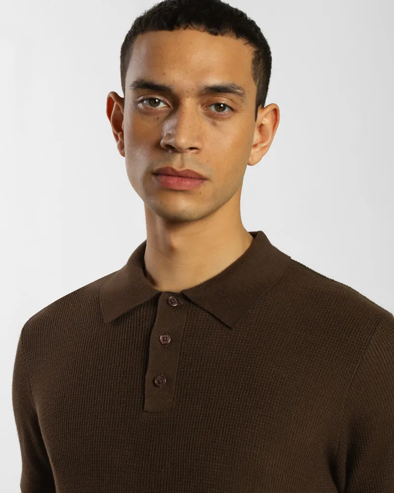 Waffle Textured Knitted Polo Shirt