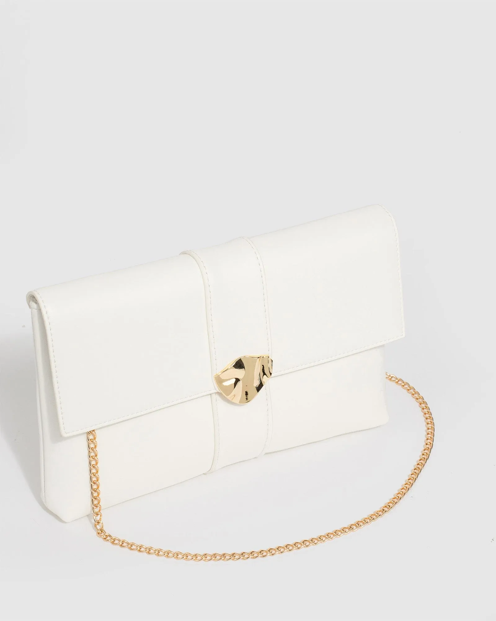 White Polly Flap Clutch Bag