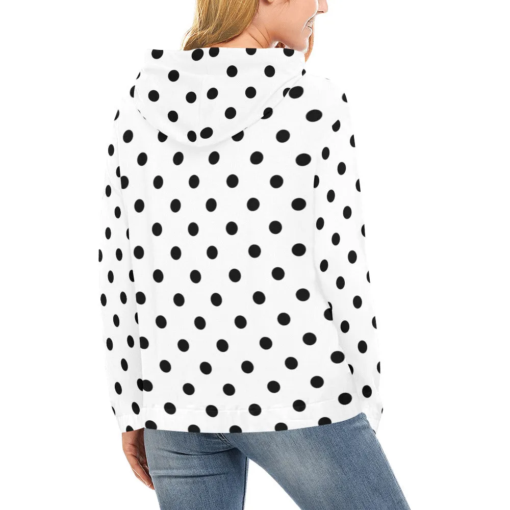 White With Black Polka Dots Hoodie for Women