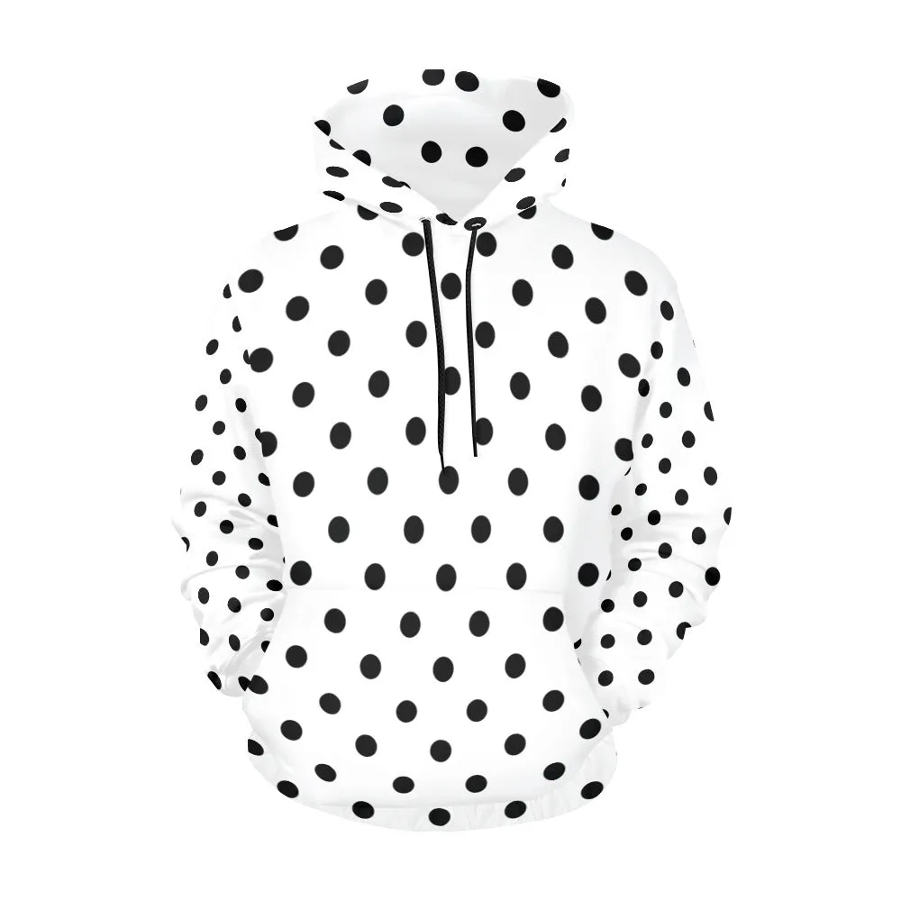 White With Black Polka Dots Hoodie for Women