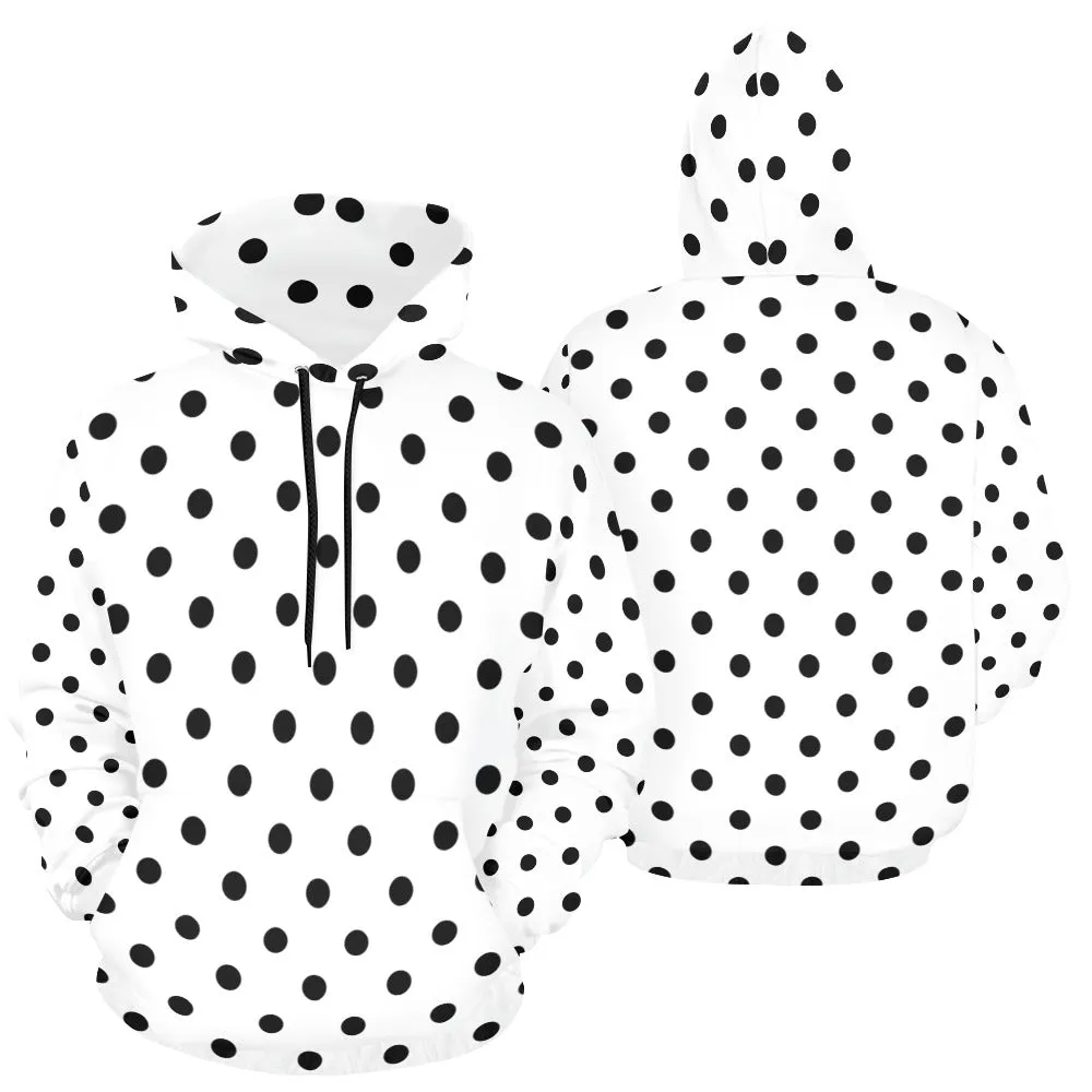 White With Black Polka Dots Hoodie for Women