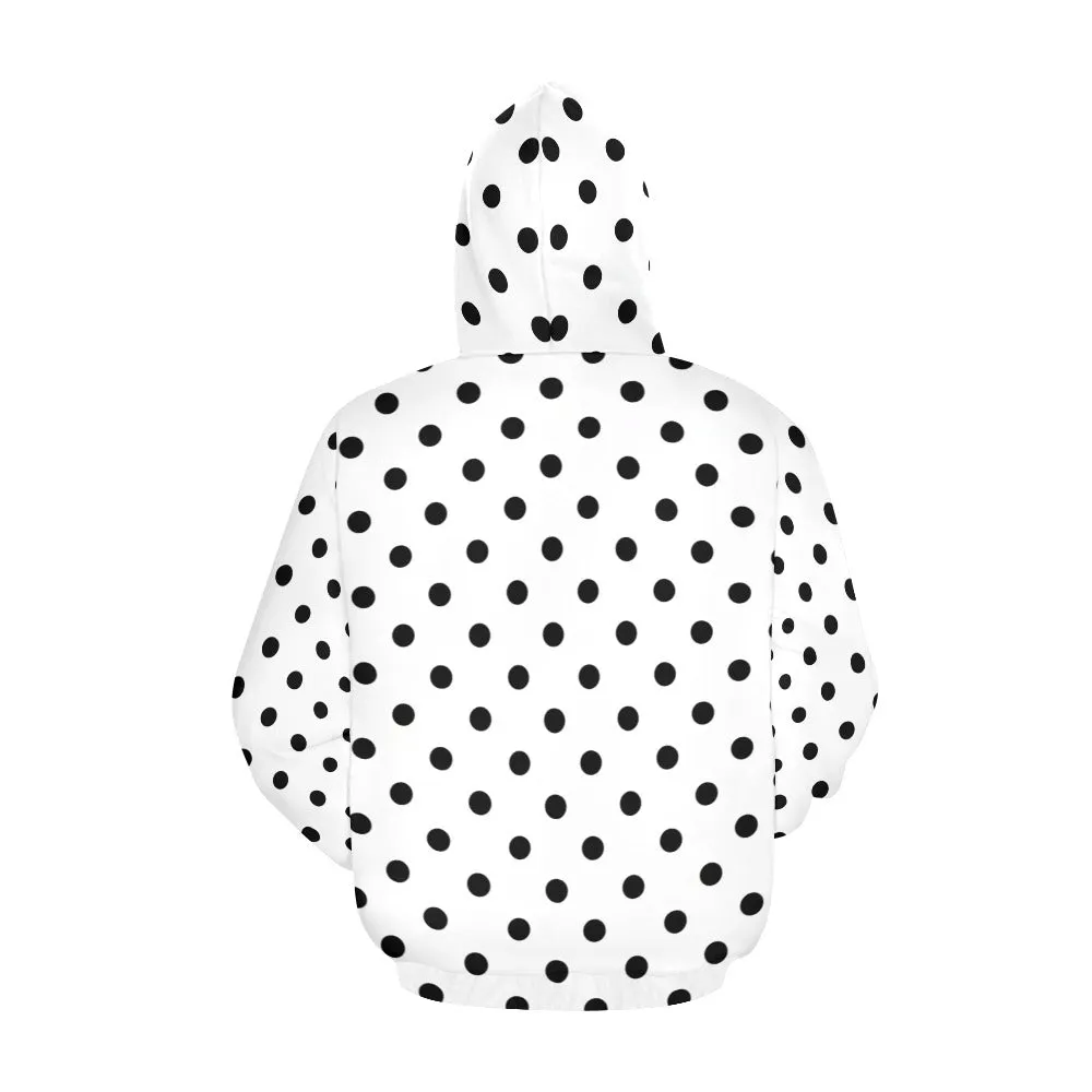 White With Black Polka Dots Hoodie for Women