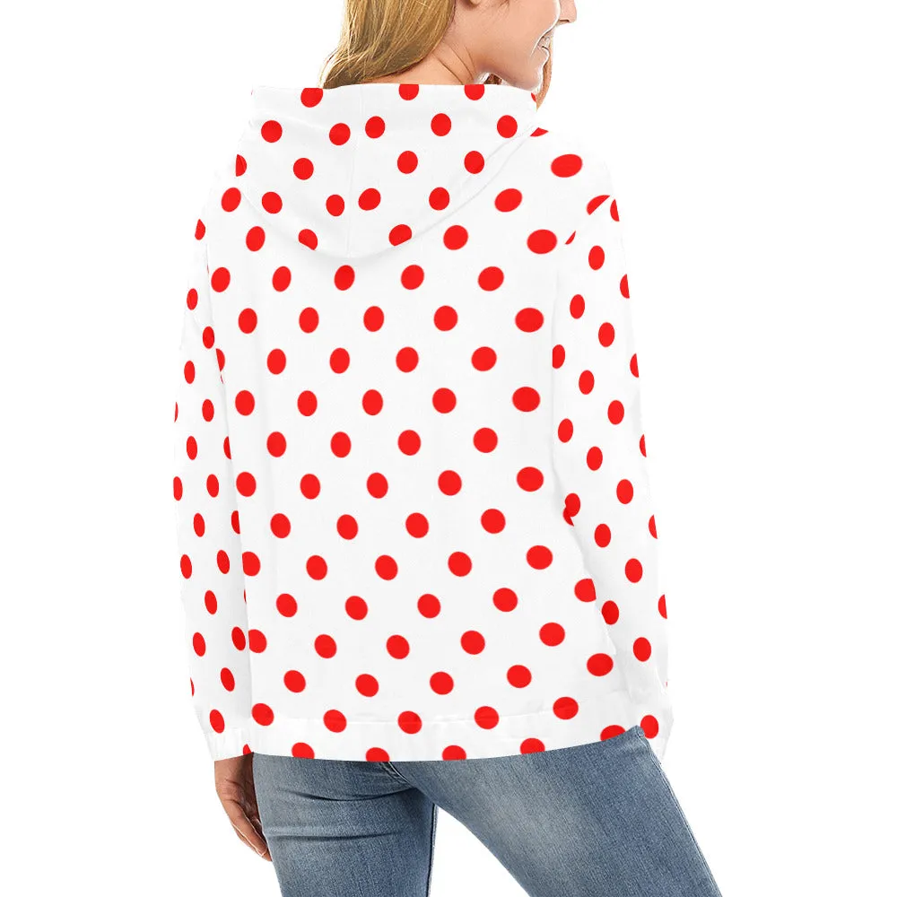 White With Red Polka Dots Hoodie for Women