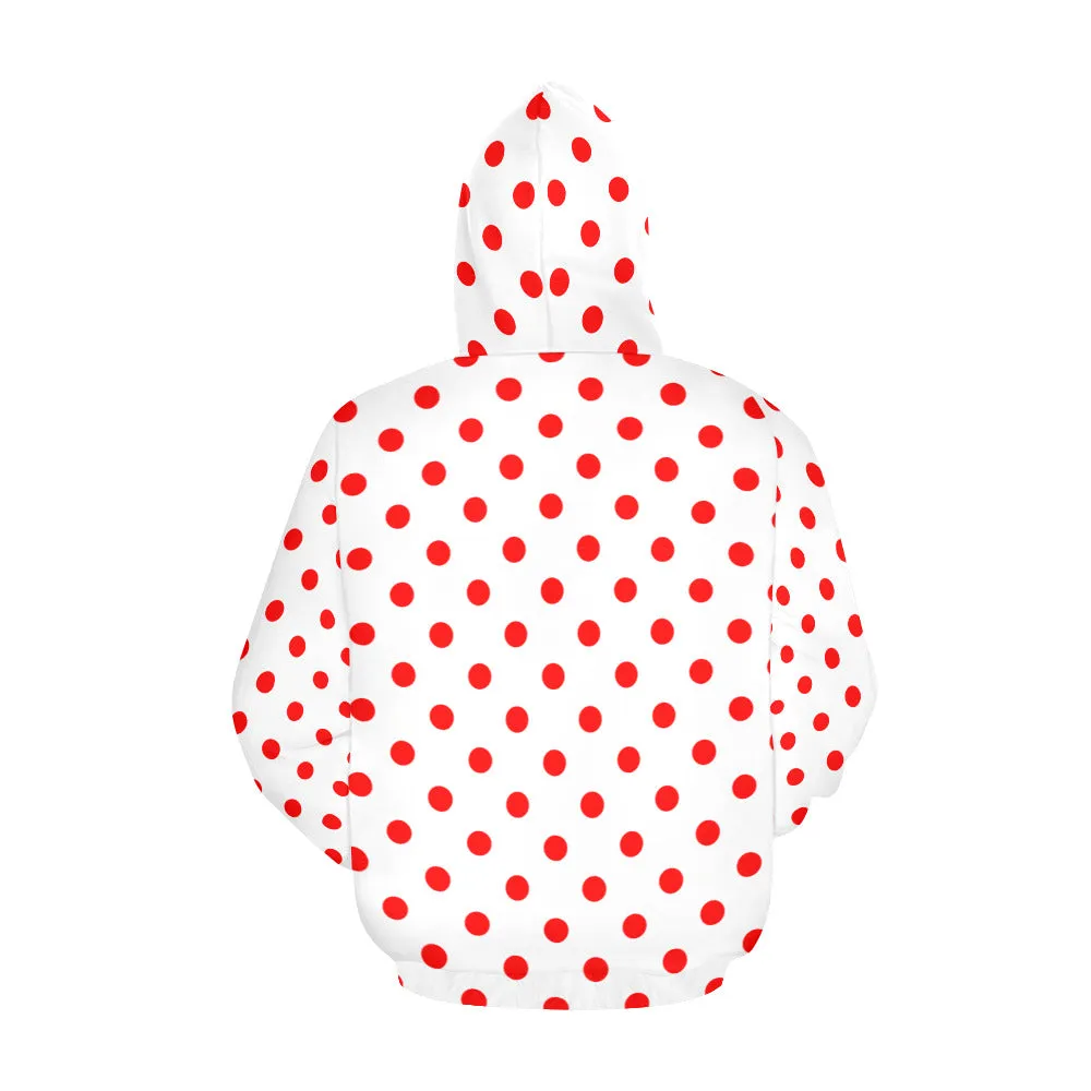 White With Red Polka Dots Hoodie for Women