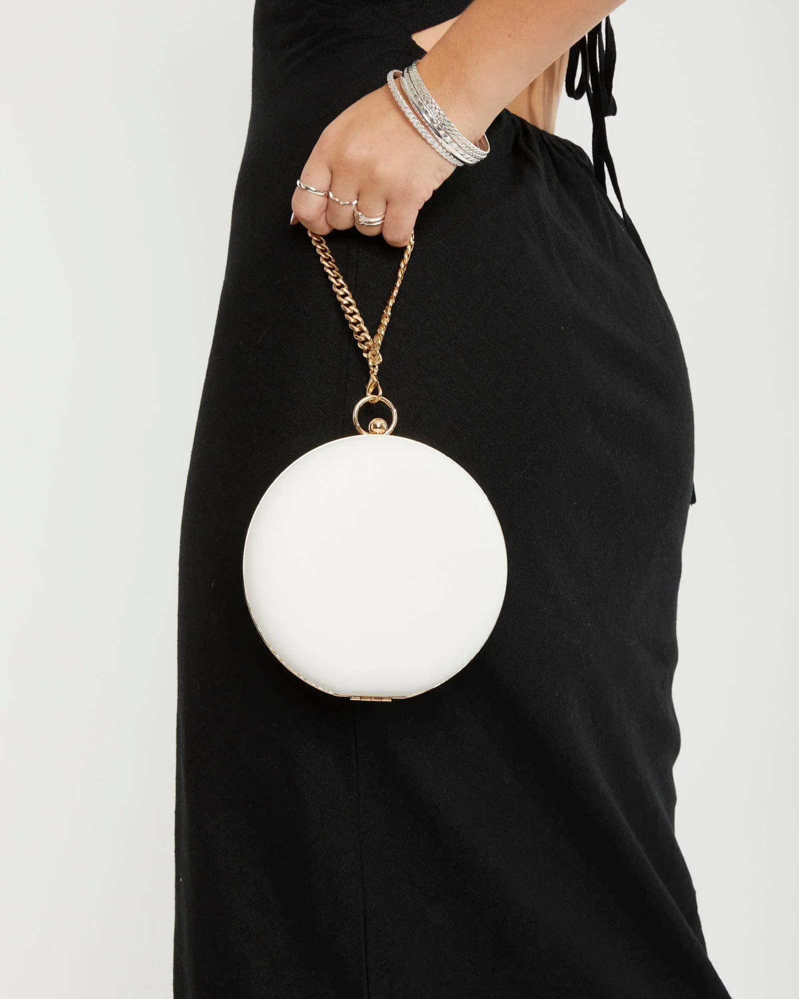 White Yuki Round Clutch Bag