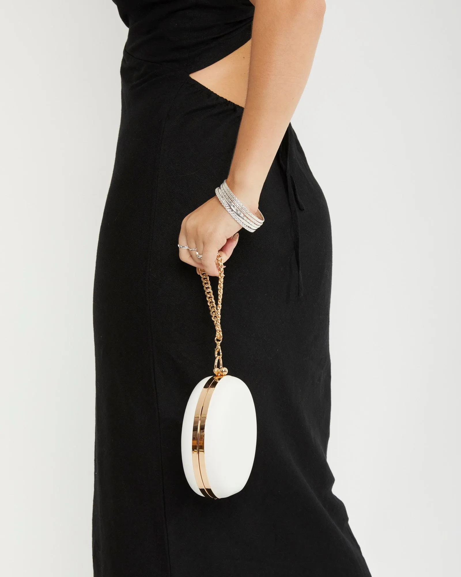 White Yuki Round Clutch Bag