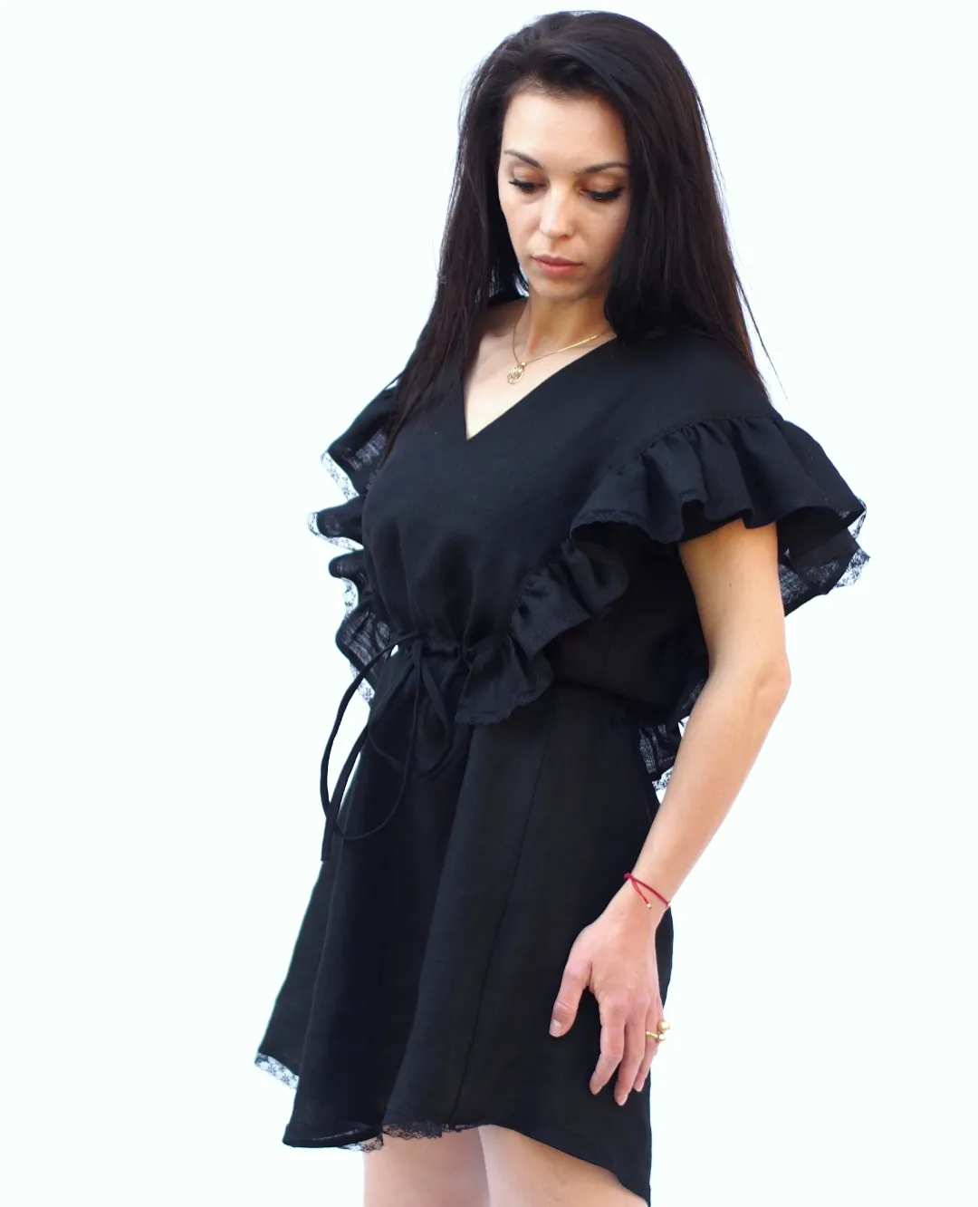 Women linen dress, black linen dress, Elegant black linen dress, summer linen dress for women