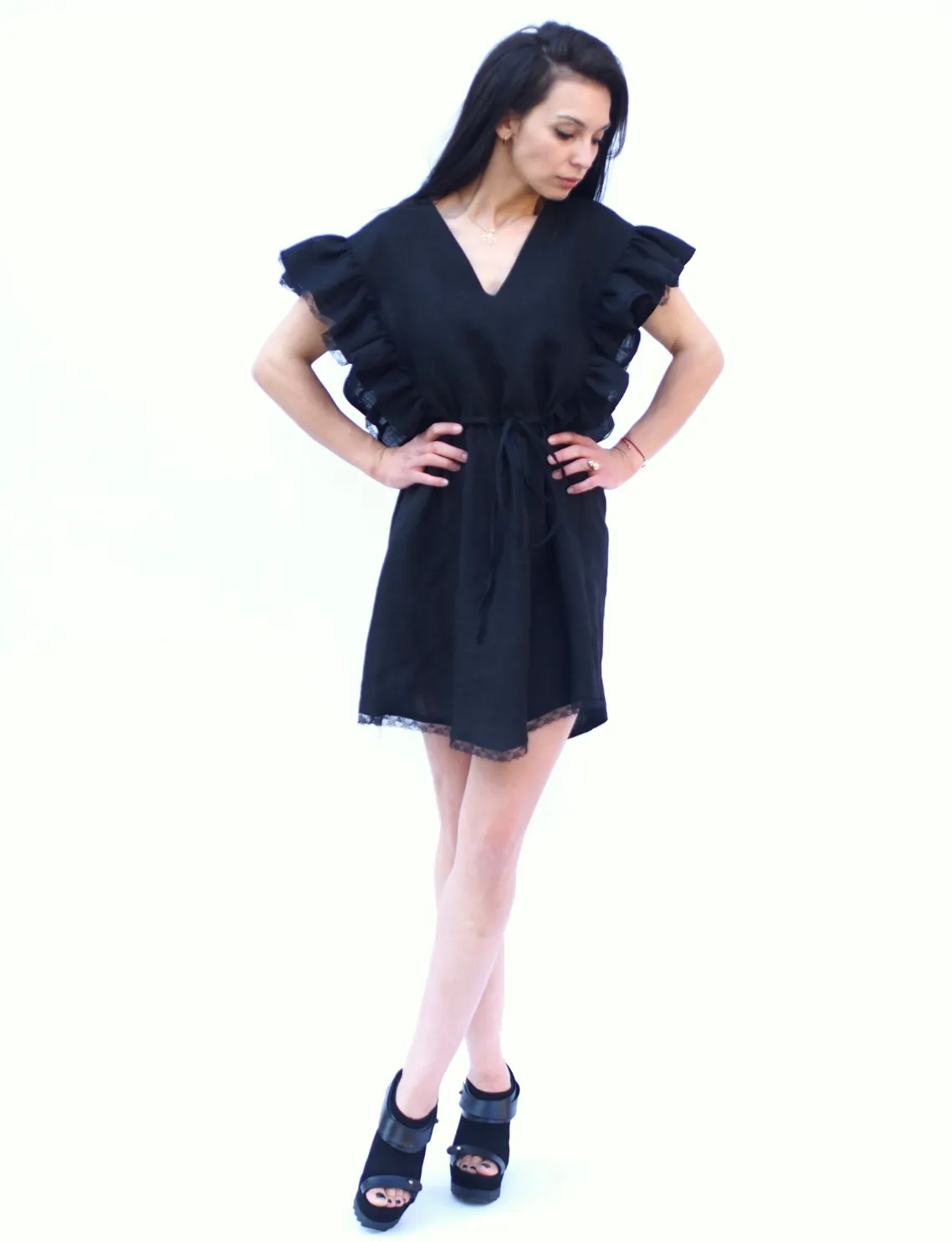 Women linen dress, black linen dress, Elegant black linen dress, summer linen dress for women